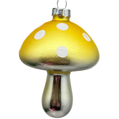 Yellow Glow-In-The-Dark Glass Mushroom Ornament