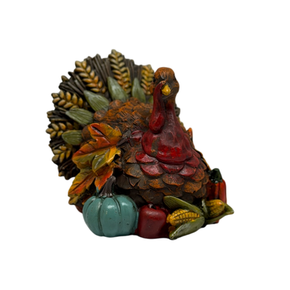 Resin Bountiful Harvest Turkey Figurine Looking Right