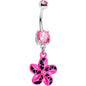 Pink Gem Pink Black Swirl Pinwheel Dangle Belly Ring
