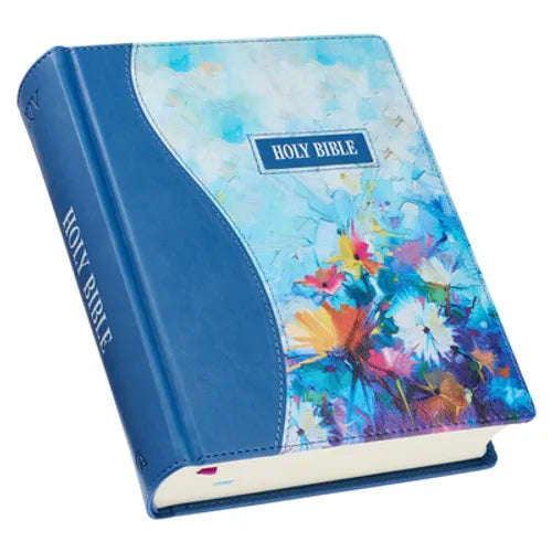 KJV Holy Bible, Note-Taking Bible, Faux Leather Hardcover - King James Version, Blue Floral Printed - Leather