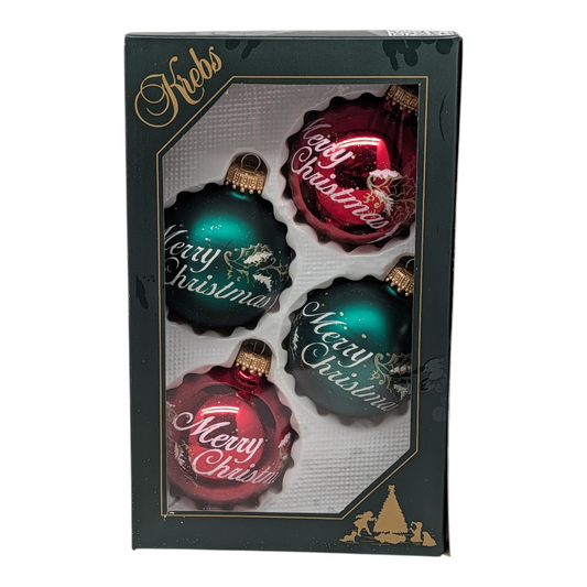 Krebs Value Glass Ornament 4 pack - Red/Green Merry Christmas
