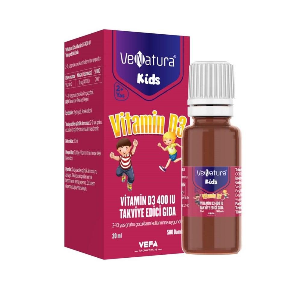 Venatura Kids Vitamin D3 400 IU: Support Bone Health & Immunity - Easy Liquid Drops for Children Ages 2-10