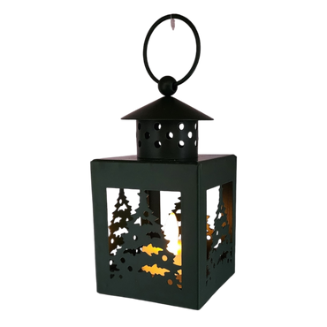 B/O Lighted Metal Holiday Lantern with LED Tealight - Green