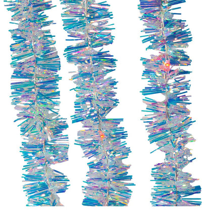 Silver Iridescent Tinsel Garland with Color-changing LEDs