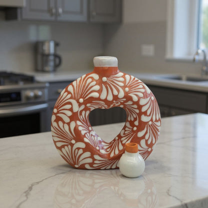Talavera Brown & White Heart Decanter | Hand-Painted Ceramic Art