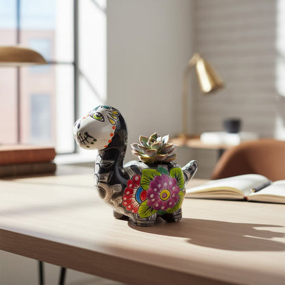 Talavera Dinosaur Planter | Day of the Dead Brachiosaurus