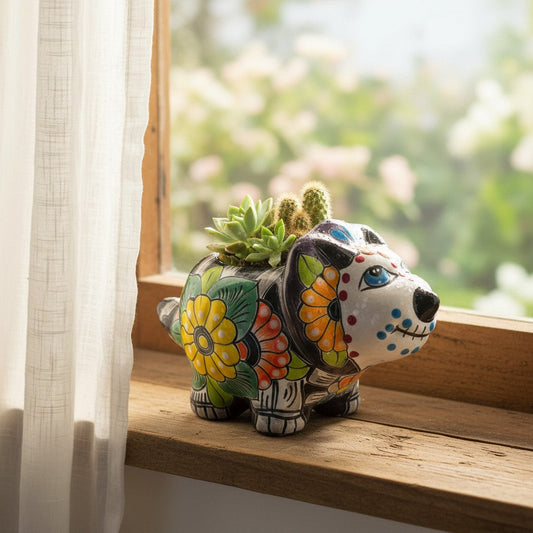 Talavera Triceratops Planter | Day of the Dead Dinosaur
