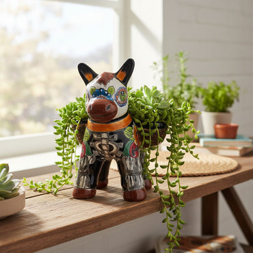 Talavera Donkey Planter | Colorful Day of the Dead Art
