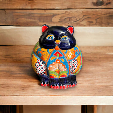 Colorful Talavera Cat Planter | Mexican Ceramic Art