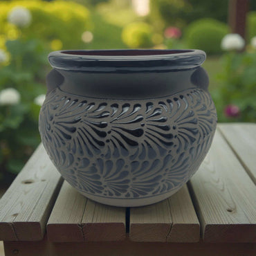 Talavera Floral Pot | Handmade Black Design