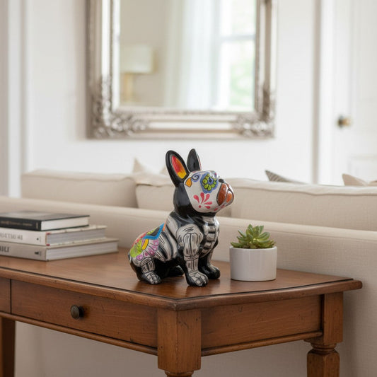 Talavera French Bulldog Statue | Day of the Dead Design