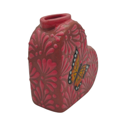 Talavera Heart Vase | Pink Monarch Butterfly Design