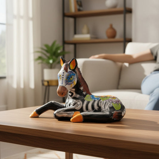Talavera Horse Figurine | Day of the Dead Skeleton Design