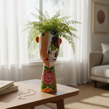 Talavera Lady Planter | Day of the Dead Face Design