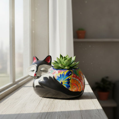 Talavera Sleeping Fox Planter | Hand-Painted Mexican Pottery