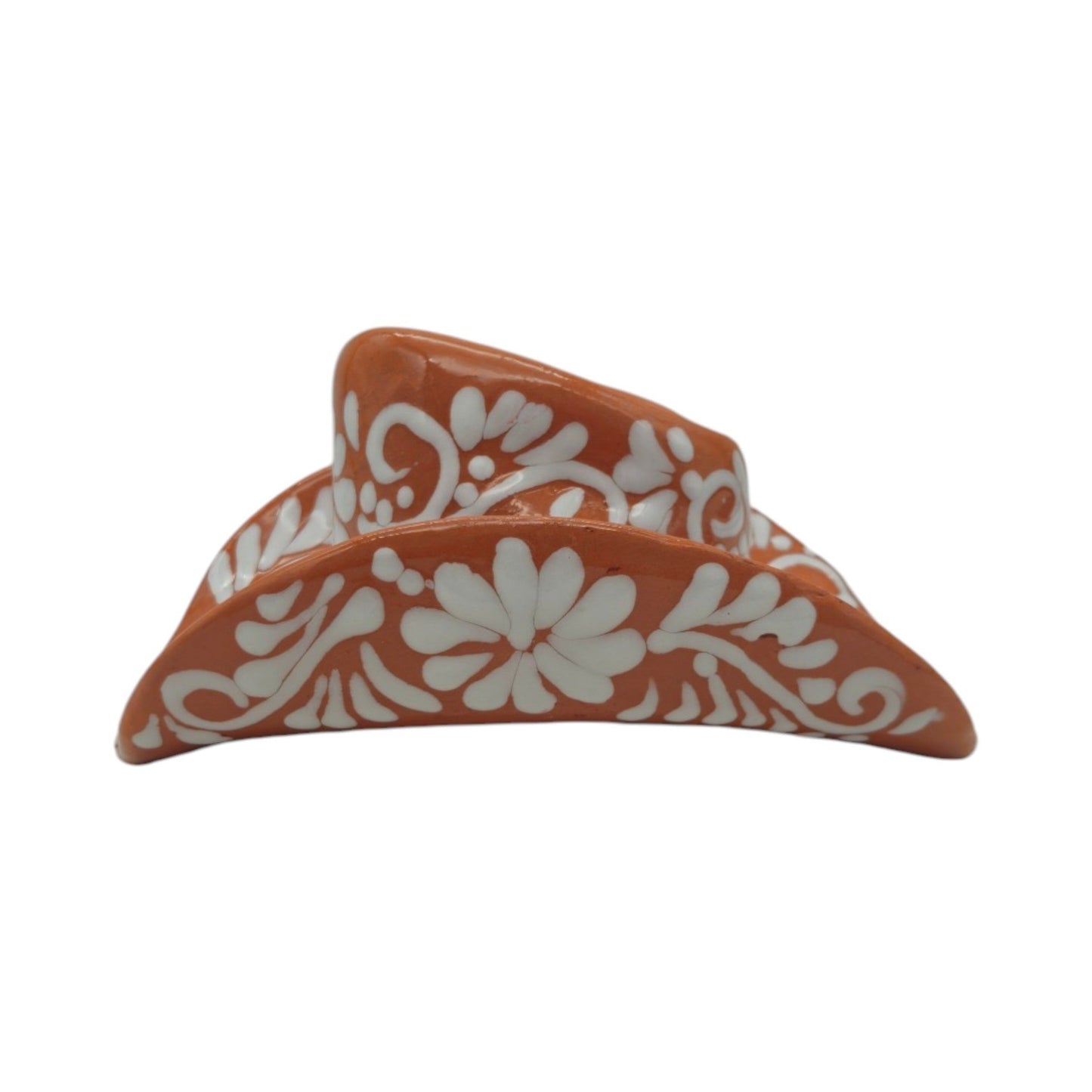 Talavera Sombrero Planter | Brown & White Floral Design
