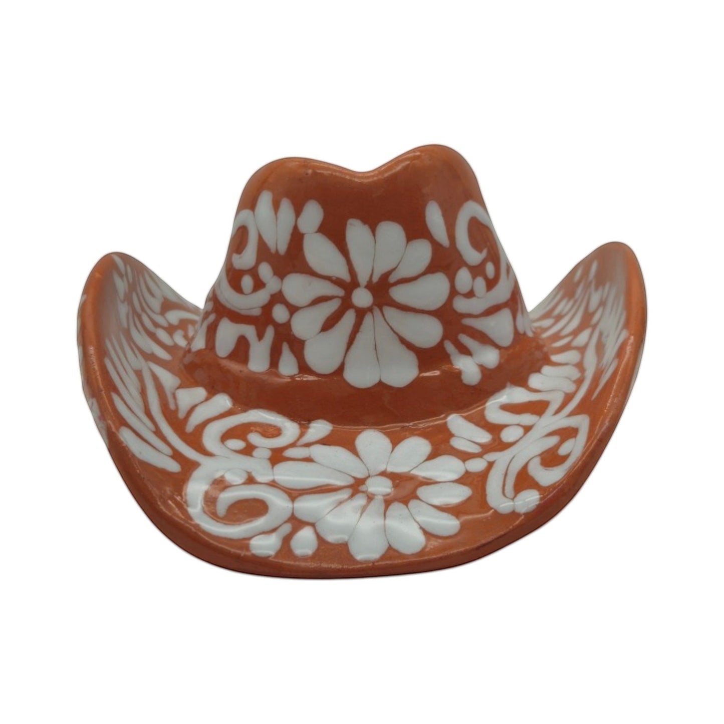 Talavera Sombrero Planter | Brown & White Floral Design