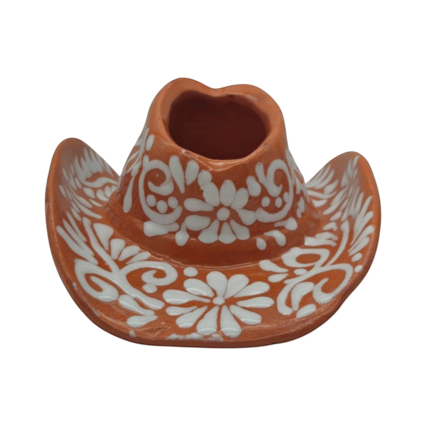 Talavera Sombrero Planter | Brown & White Floral Design