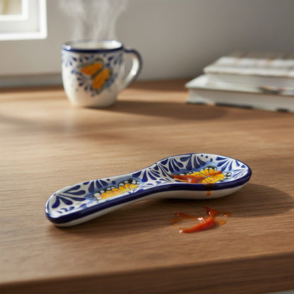 Talavera Spoon Rest | Blue & White Monarch Butterfly