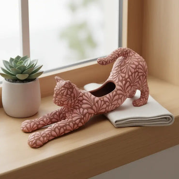 Talavera Terracotta Cat Planter | Stretching Design