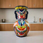 Tall Talavera Vase | Blue Rim Mexican Pottery