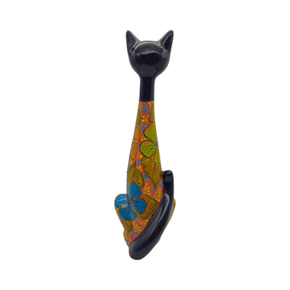 Tall Talavera Cat Statue | Floral Terracotta Design