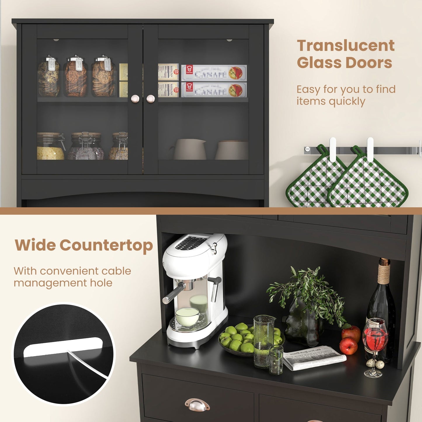 Tall Sideboard with 2 Drawers and Adjustable Shelves