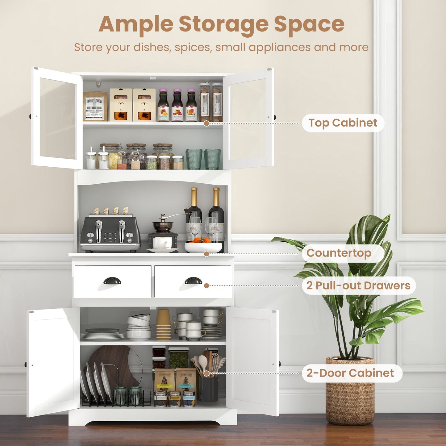 Tall Sideboard with 2 Drawers and Adjustable Shelves