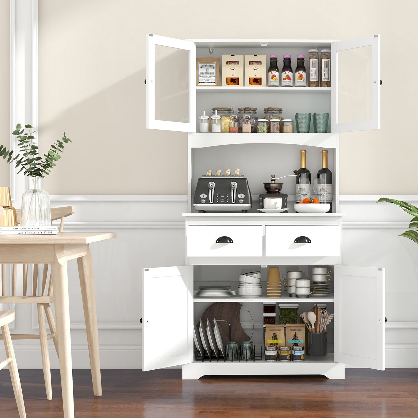Tall Sideboard with 2 Drawers and Adjustable Shelves
