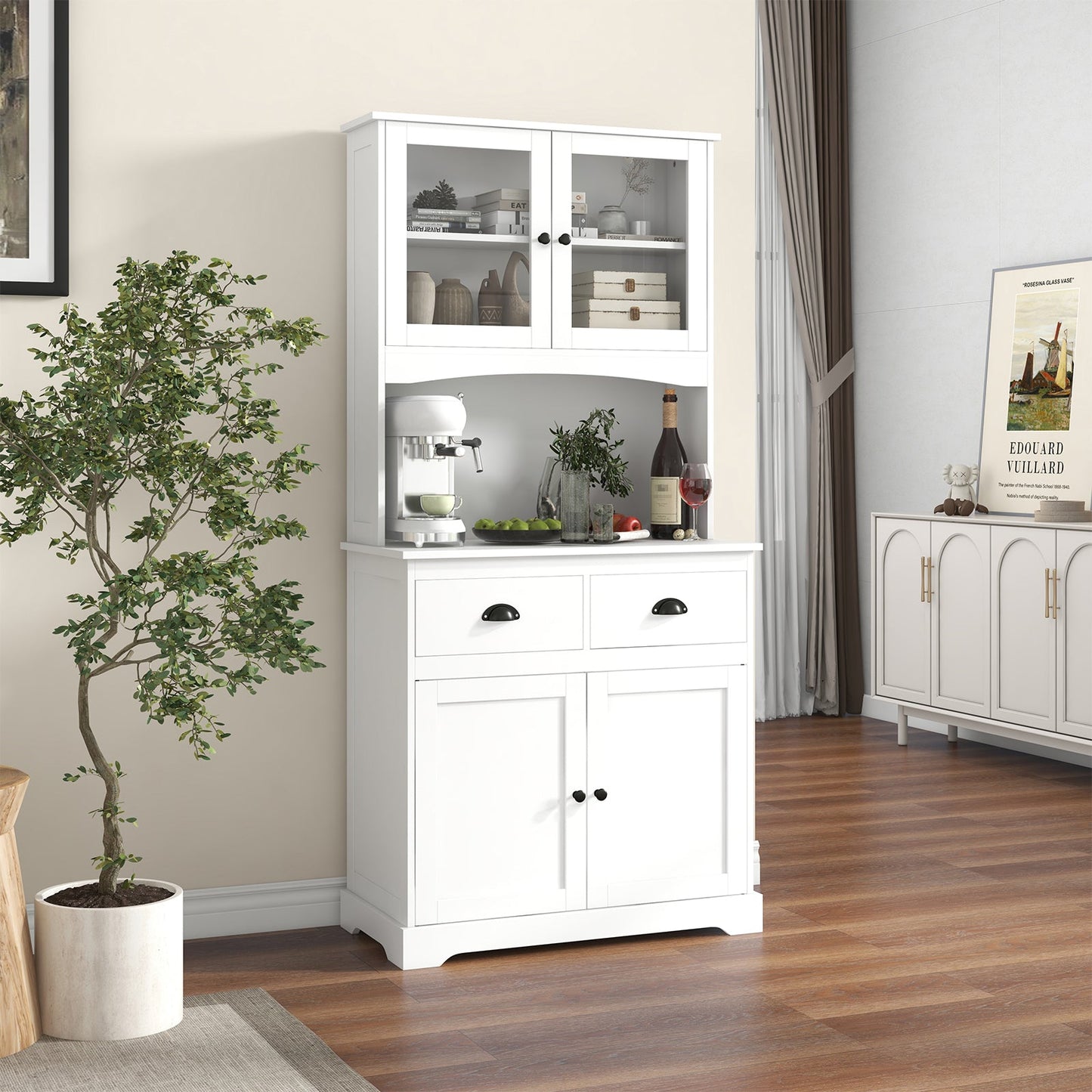 Tall Sideboard with 2 Drawers and Adjustable Shelves