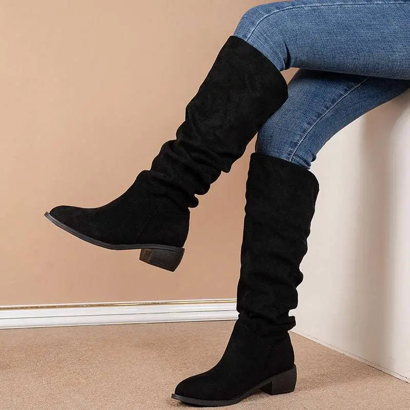 Tan Slouchy Sleeve Suede High Leg Boot