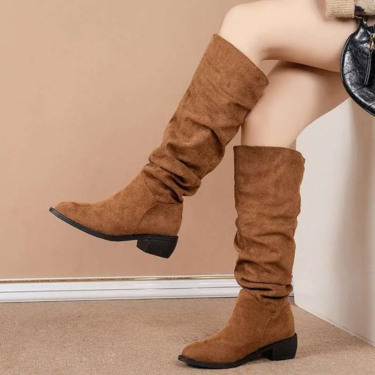 Tan Slouchy Sleeve Suede High Leg Boot