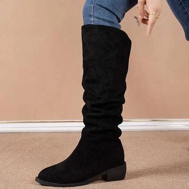 Tan Slouchy Sleeve Suede High Leg Boot