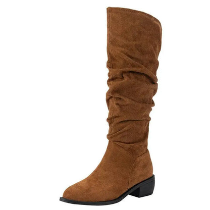 Tan Slouchy Sleeve Suede High Leg Boot