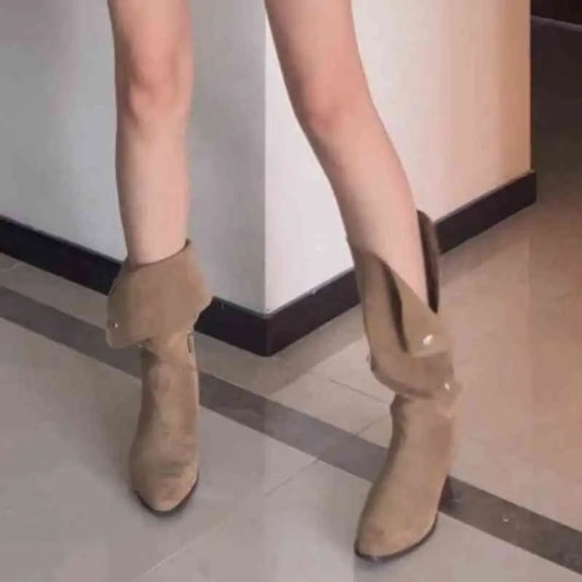 Tan Suede Western Cowboy Pile Style Boots