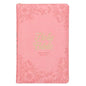 KJV Holy Bible, Standard Size Faux Leather Red Letter Edition - Thumb Index & Ribbon Marker, King James Version, Pink Floral Zipper Closure - Leather