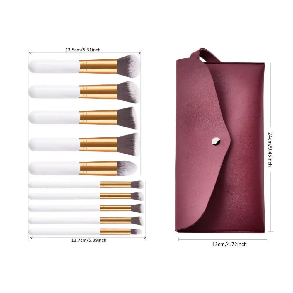 Ten Piece Makeup Brush Set with Maroon Case