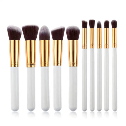 Ten Piece Makeup Brush Set with Maroon Case