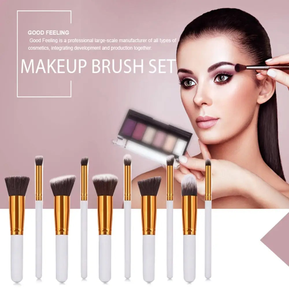 Ten Piece Makeup Brush Set with Maroon Case