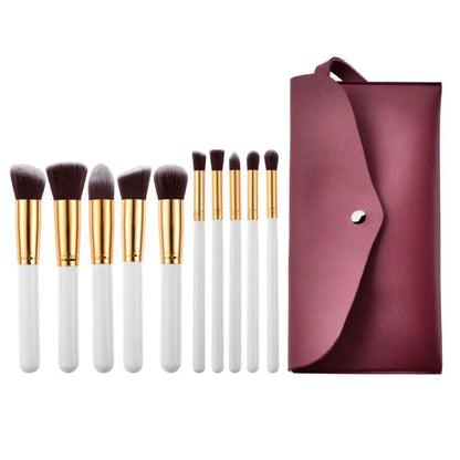 Ten Piece Makeup Brush Set with Maroon Case