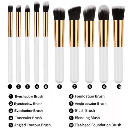 Ten Piece Makeup Brush Set with Maroon Case