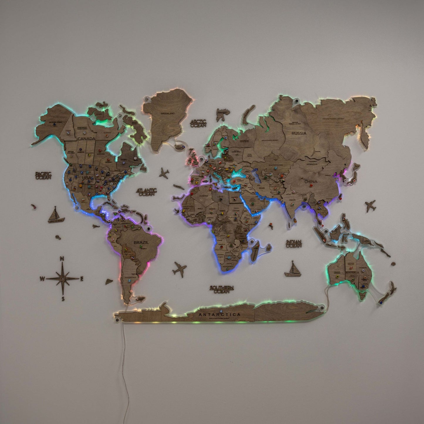 3D LED Wooden World Map 2.0 Terra