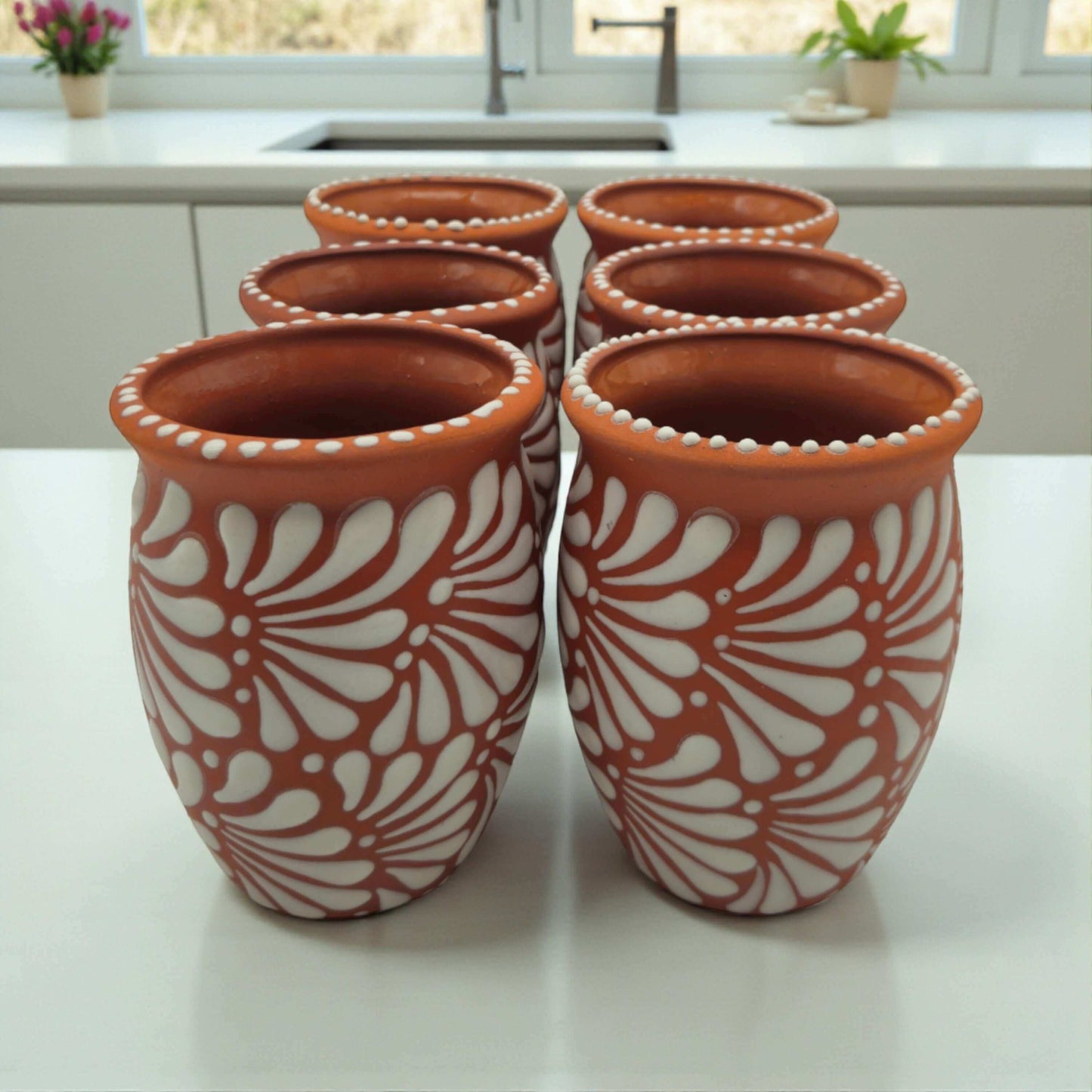 Terracotta Relief Cantarito | Handmade Mexican Pottery Cup