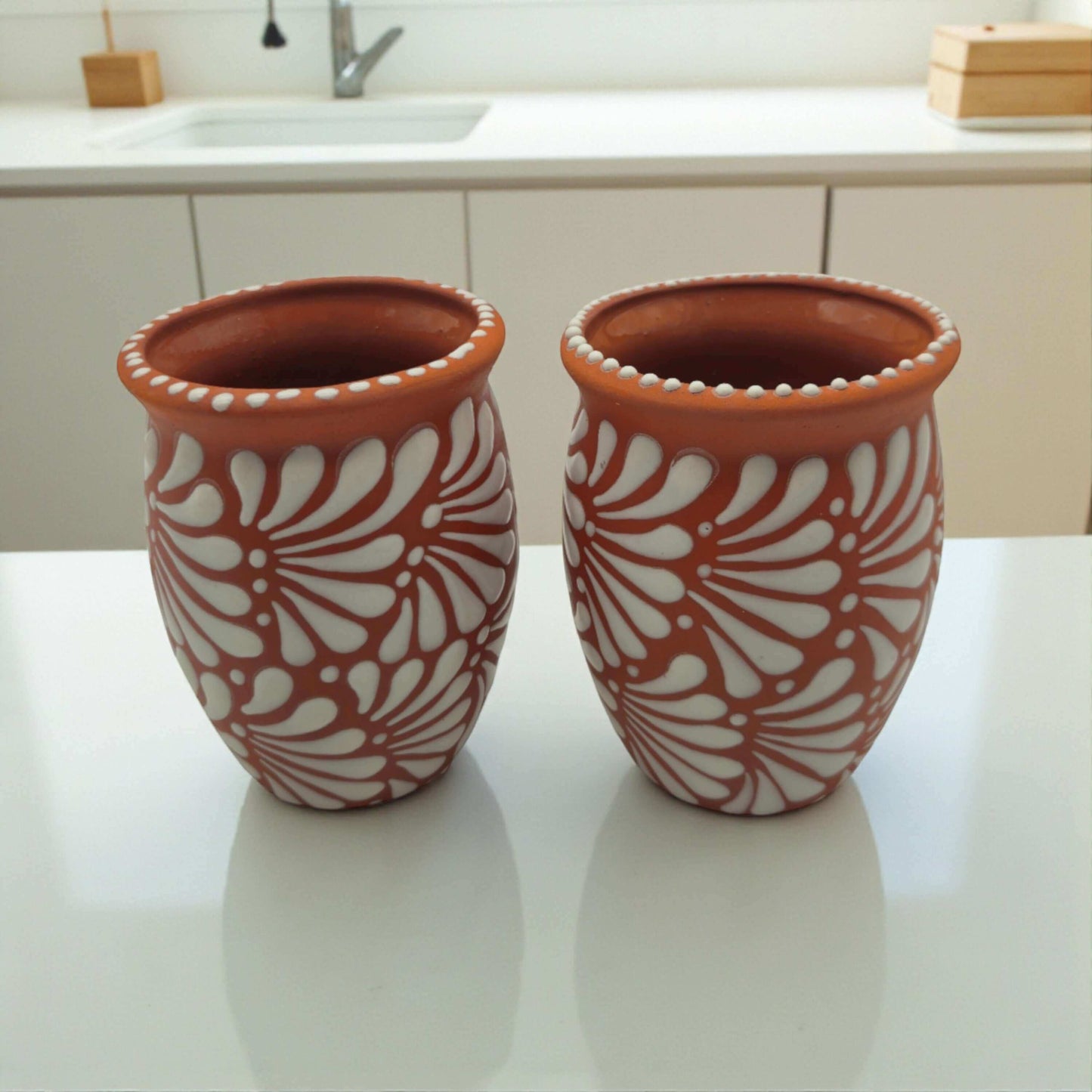 Terracotta Relief Cantarito | Handmade Mexican Pottery Cup