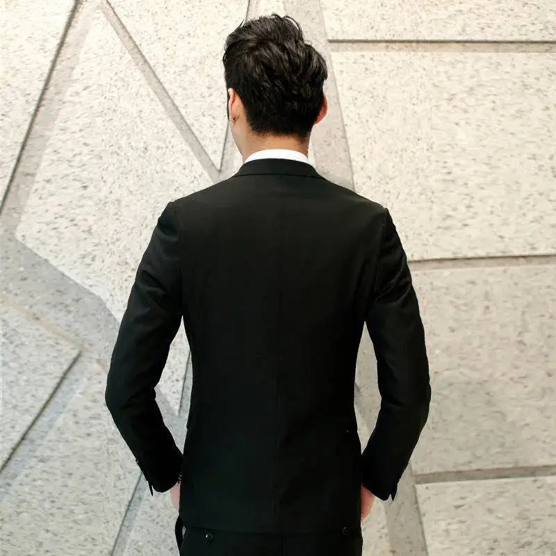 Textured Black Tailored Men’s Suit Three-Piece