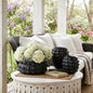 Handcrafted Textured Outdoor Matte Black Planters, Set of 3