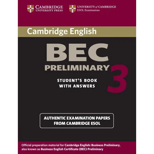 Cambridge Bec Preliminary 3 Student's Book with Answers - Paperback