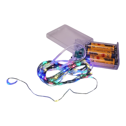 50-Light Battery-Operated Multicolored LED Green Wire Fairy Lights