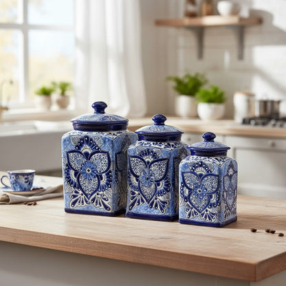 Blue Talavera Canister Set | Handmade Mexican Ceramic Jars
