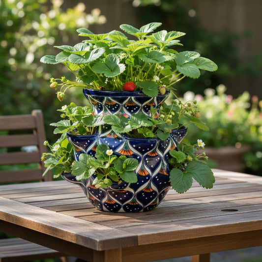Talavera Strawberry Planter | Blue Peacock Design